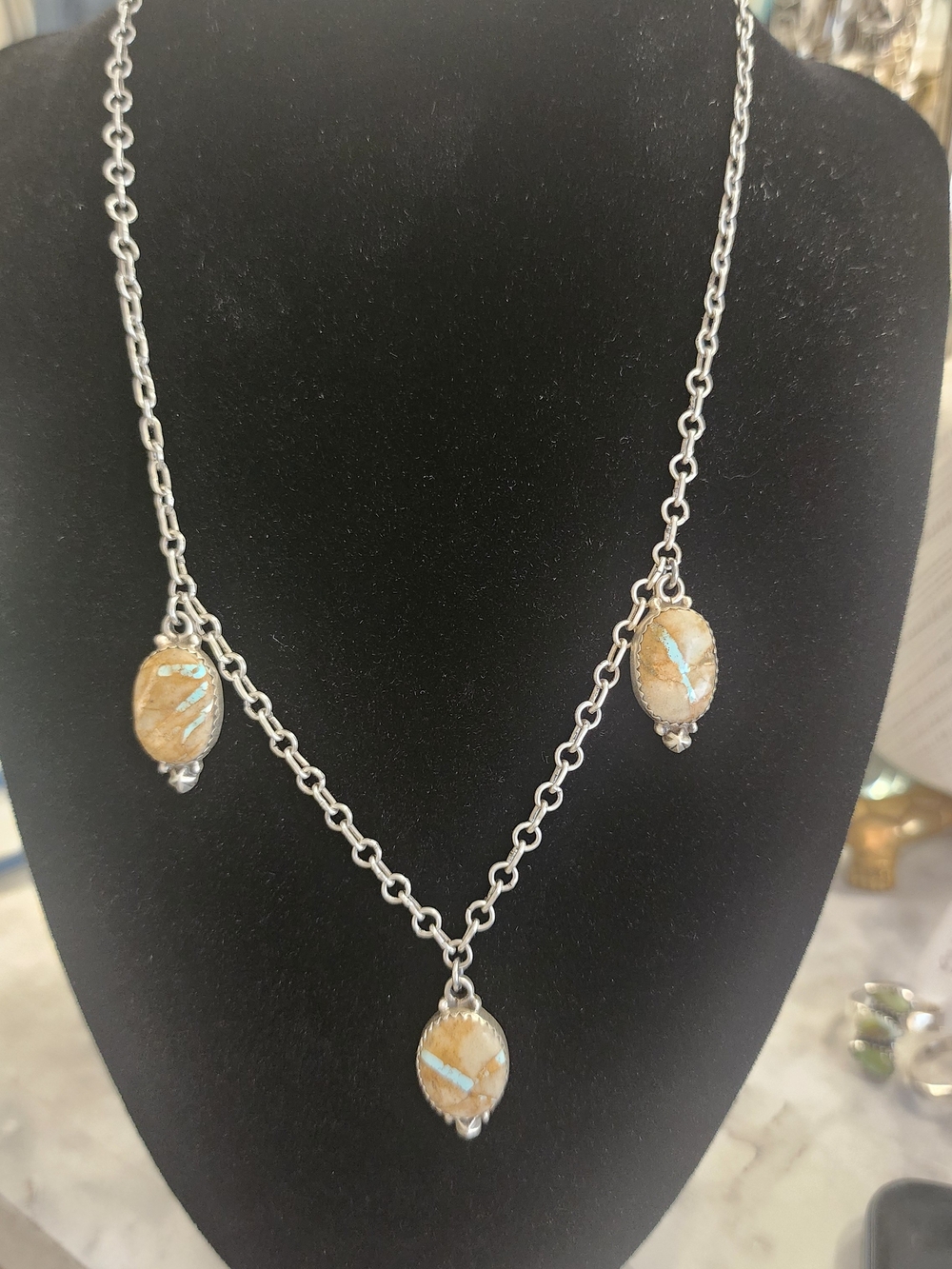 Navajo Sterling Silver and Royston Ribbon Turquoise Necklace